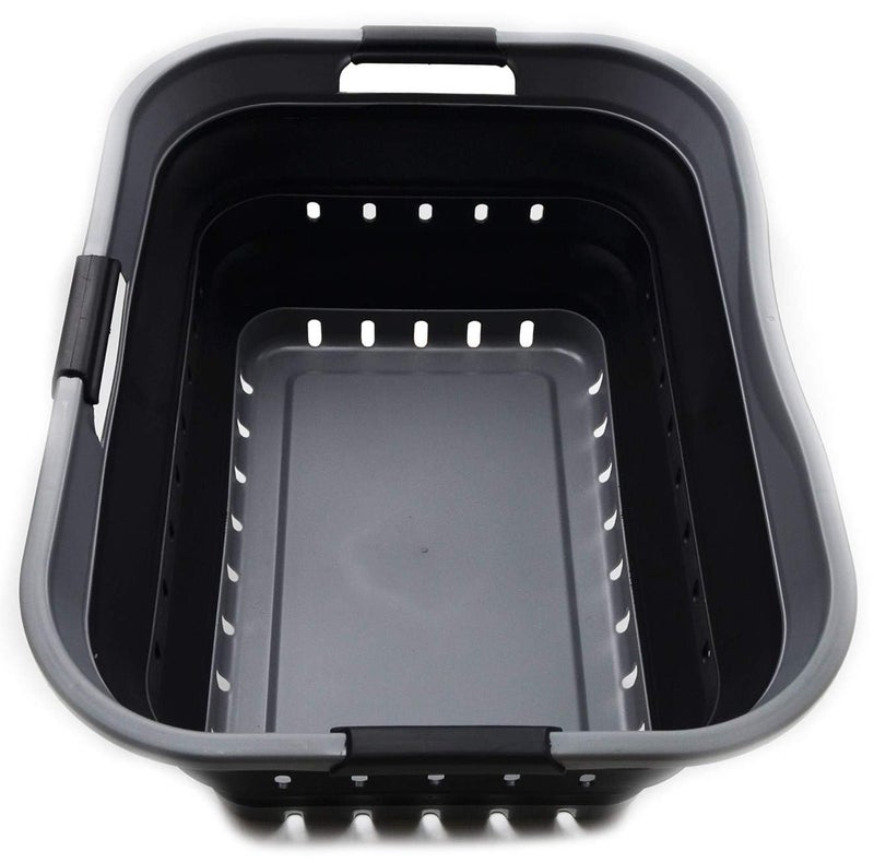 SAMMART 42L Collapsible Plastic Laundry Basket - Foldable Pop Up Storage Container/Organizer - Space Saving Hamper/Basket (1, Grey/Black) - Image 1